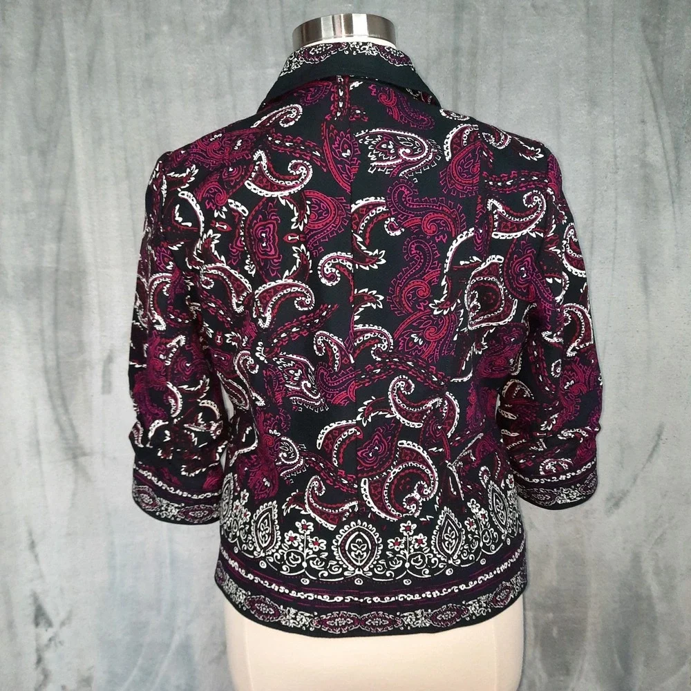 Coldwater Creek Paisley Jacket Womens 16 Blue Pink Open Front Artsy Boho‎ Career